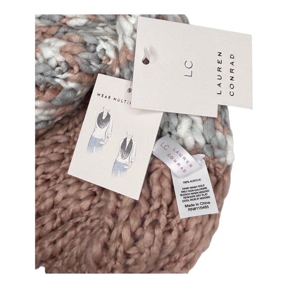 Lauren Conrad INFINITY SCARF Chunky Knit Neck Blanket Blush Cream Gray 52" NEW - Picture 2 of 6